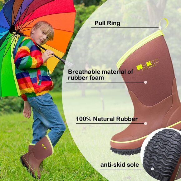 MCIKCC Kids Rubber Rain Boots Waterproof Solid Classic Pull On Snow Wellies Boot - Picture 3 of 7